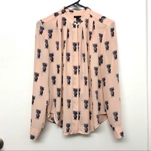 Ann Taylor Blush Pink Pineapple Sheer Button Up XS